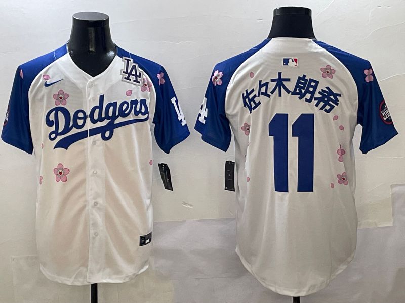 Men Los Angeles Dodgers #11 R.Sasaki White Blue Sakura Edition 2025 Nike MLB Jersey style 8->los angeles dodgers->MLB Jersey